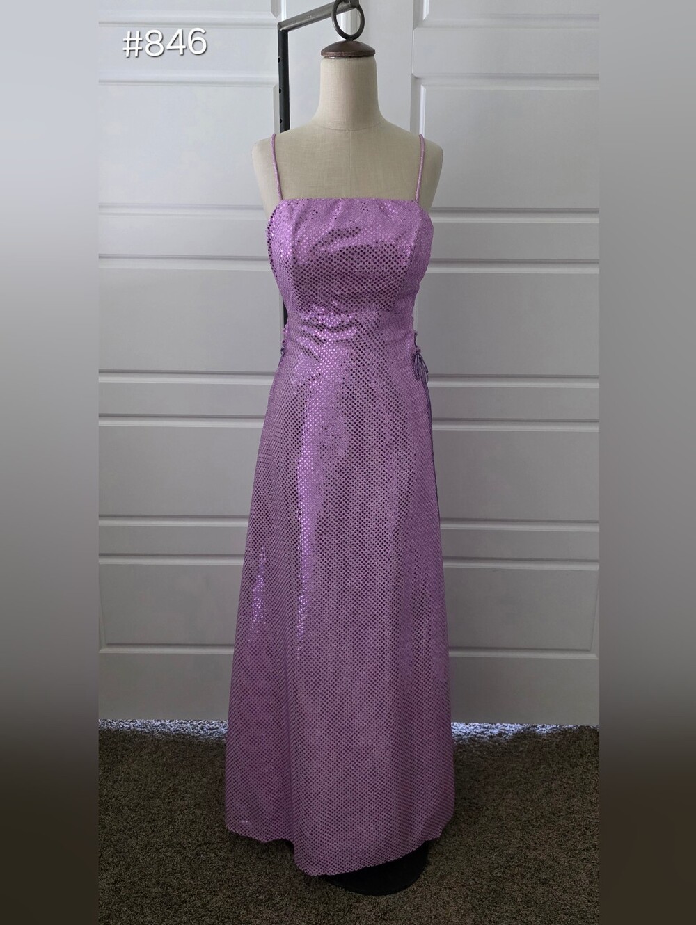 Purple Sequins Spaghetti-Strap Side Lace-Up Prom Dress